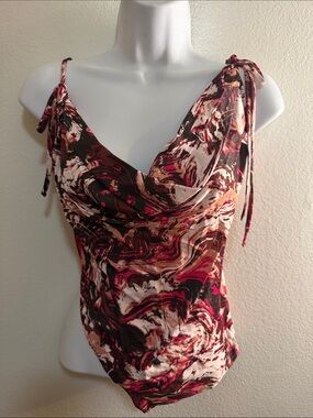 Camila Coelho Women’s Marble-Print Tie-Shoulder Cowl Neck Top - Multicolor